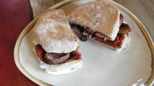 Vegan sausage, vegan bacon and mushroom bap at Mercer's Of Marlborough in Marlborough