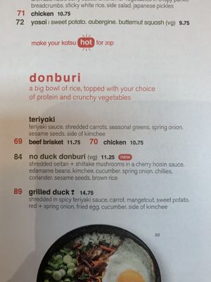 Menu at Wagamama in Swindon