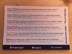 Menu 9 August 2018 at Flower Burger in Rotterdam
