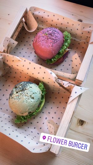 grinch burger and cherry bomb at Flower Burger in Rotterdam