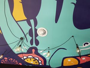 Decoration on the ceiling at Flower Burger in Rotterdam
