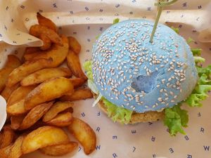 Ocean Burger with fries 💙 at Flower Burger in Rotterdam