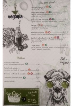 Menu at Vegania in Madrid