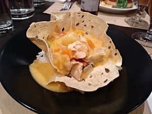 Special curry dish available for a solidary dinner at Vegania in Madrid