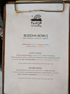 Food menu at Paseyo in Mullumbimby