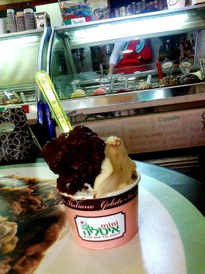 Vegan Chocolate and "Snickers" Soy-based Ice Cream. at Grande Italia in Rehovot