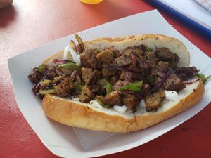 House made seitan sausage! at Airline Grill - Food Stall in Pomfret