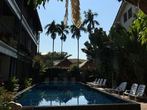 You can also sit in the hotel lobby space next to the little kitchen - near this lovely pool! at All You Eat is Love in Chiang Mai