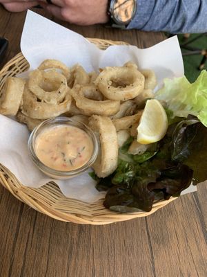 Oyster mushroom “calamari” - very good at All You Eat is Love in Chiang Mai