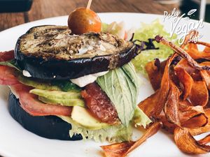 Eggplant Burger with Salmon LOX at All You Eat is Love in Chiang Mai