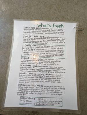 menu at Choice Health Bar in Paia