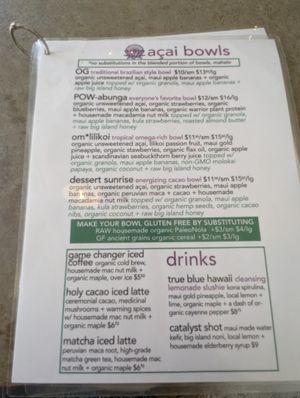 menu at Choice Health Bar in Paia