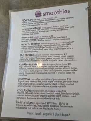 menu at Choice Health Bar in Paia