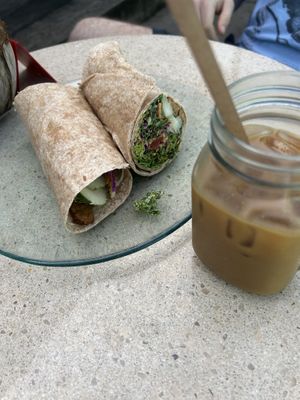 tempeh wrap & coffee  at Choice Health Bar in Paia
