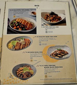 Vegan clearly maked on menu at On the Table in Bangkok