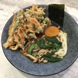 Udon noodle soup with mixed vegetable tempura at On the Table in Bangkok