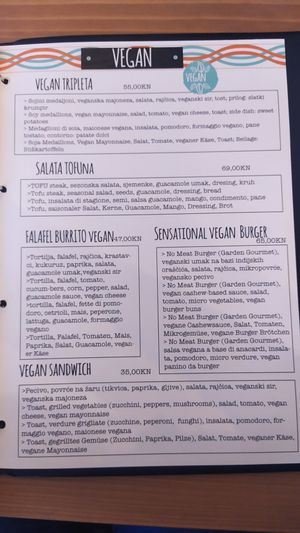 Here is the whole vegan menu at King's Caffe in Malinska
