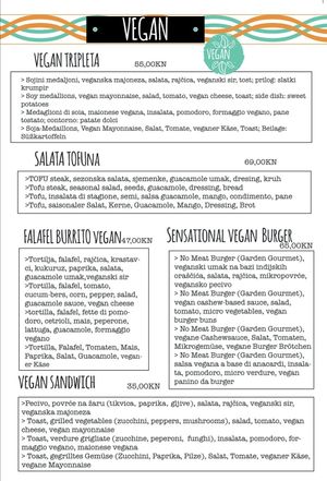 Vegan menu at King's Caffe in Malinska