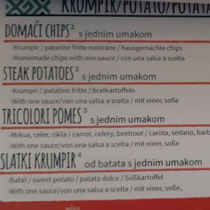 Different types of vegan fries at King's Caffe in Malinska