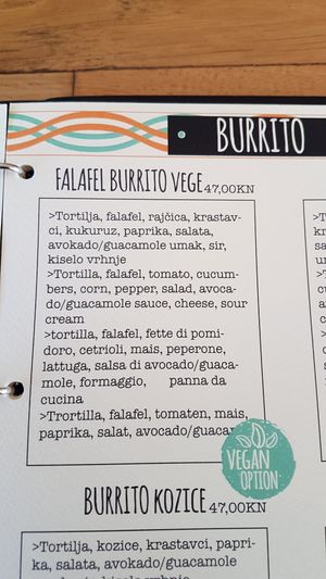 Mene for vegan and vegetarian options at King's Caffe in Malinska