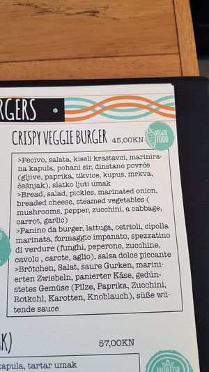 Mene for vegan and vegetarian options at King's Caffe in Malinska