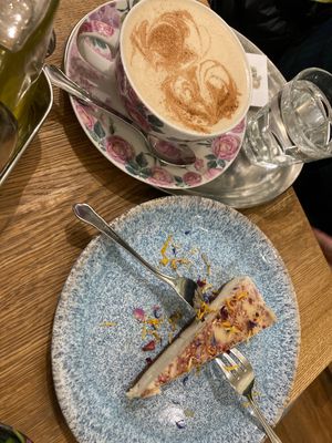 Chai and vegan cream cheese cake  at My Secret Garden Cafe in Vienna