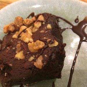 Vegan and gluten-free chocolate brownie at My Secret Garden Cafe in Vienna