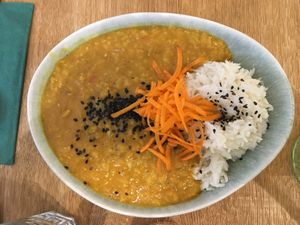 Lentils dhal with basmati rice at My Secret Garden Cafe in Vienna