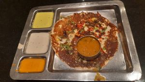 Uthappam with Sambar and chutneys at Saravana Bhavan in Brussels