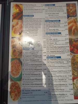 Menu at Saravana Bhavan in Brussels