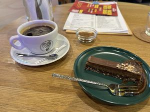 Bajadera cake and Americano  at bistro ZDRAVO in Sarajevo