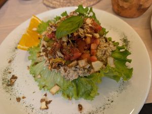 Chickpea tuna on toast at bistro ZDRAVO in Sarajevo