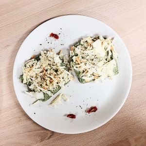 Spinach seed cheese spread and cole slaw sandwich at bistro ZDRAVO in Sarajevo