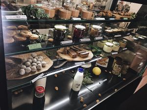 Sweets display at bistro ZDRAVO in Sarajevo