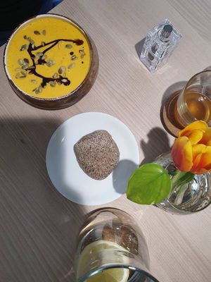 Pumpkin soup at bistro ZDRAVO in Sarajevo