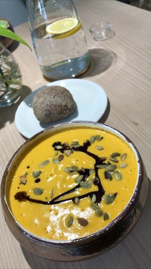 Pumpkin soup at bistro ZDRAVO in Sarajevo