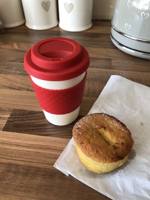 Vegan lemon cake & Vanilla and Soya latte to go at Avo Cafe in Waterford