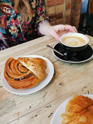 We cut and shared our pastries. at The Good Life Eatery in North West London