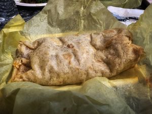 Potato chorizo beans and salsa   at Borreguitas in Pomona