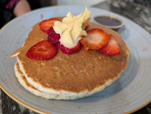 Pancakes, kiddo scarfed them up! at Borreguitas in Pomona