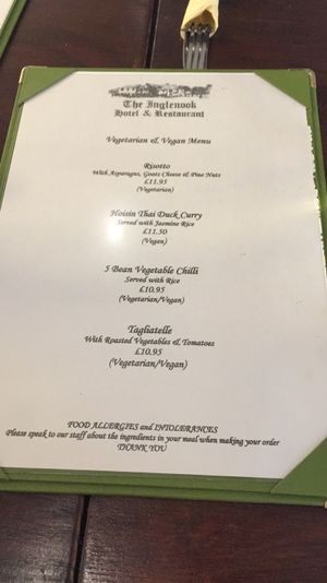 Vegan/vegetarian menu  at The Inglenook  in Pagham