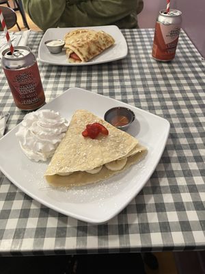 Vegan crepe with banana, strawberry, maple syrup and coconut whip cream   at Crepe Escape in Picton
