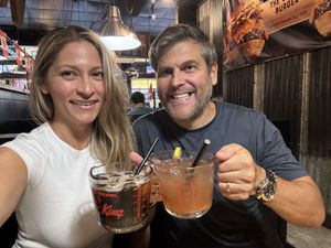 Drinks served in measuring cups  at The Works in Niagara Falls
