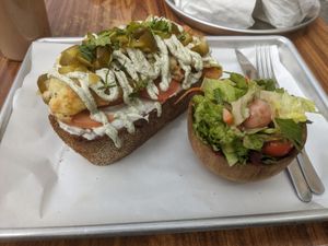 omelette bruschetta at I'm Here Because of my Wife - Ani Po Biglal Ishti - אני פה בגלל אשתי in Jerusalem