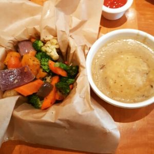 Roasted Veggies and Cauliflower Mashed Potatoes at Veggie Grill by Next Level in El Segundo