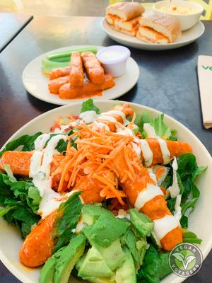 B Wing salad with wings and a buffalo bomber- wings all day! at Veggie Grill by Next Level in El Segundo