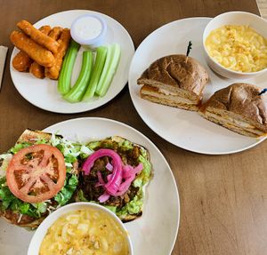 Barbacoa torta, buffalo wings, & a buffalo bomber  at Veggie Grill by Next Level in El Segundo