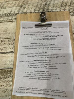 Menu  at Perfect Break Vegetarian Cafe in Gerringong