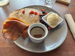 Pancakes with Facon   at Perfect Break Vegetarian Cafe in Gerringong