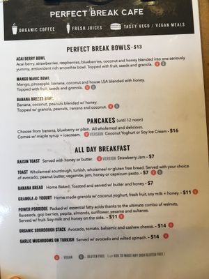 menu 1 at Perfect Break Vegetarian Cafe in Gerringong